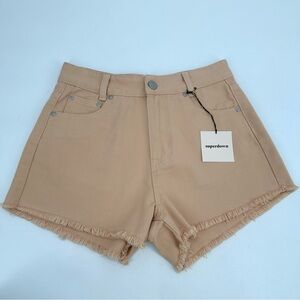 Superdown Jean Shorts Women’s 25 Beige Denim LEJA High Rise Raw Hem 2.5” Cotton